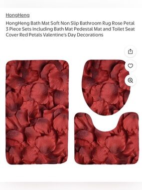 HongHeng Red Rose Petal 3-Piece Bathroom Rug Set